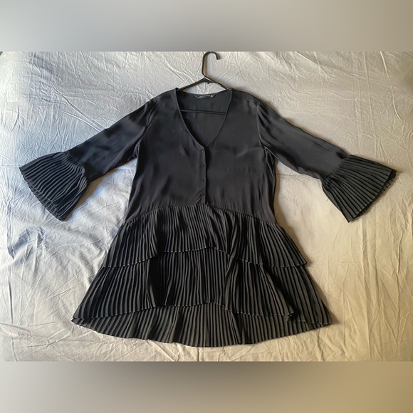 Zara Woman Black Long Sleeve Dress Size Small Flapper Style - Picture 5 of 10
